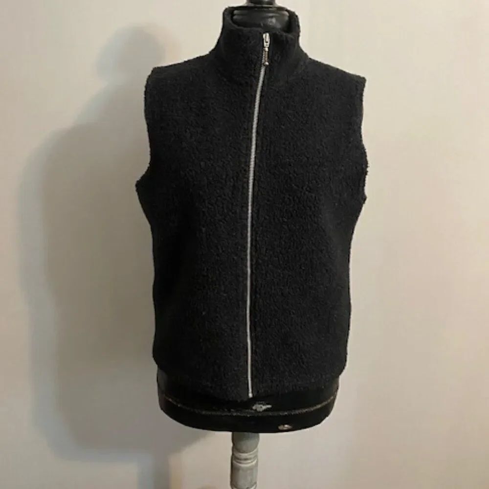 Paul Harris Design Vintage Black Fleece zip front vest, size M